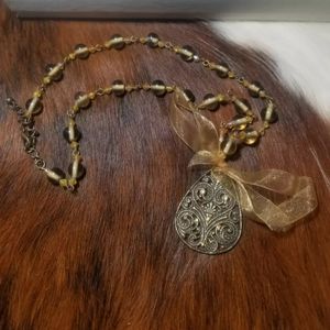 Gold beaded and gold rhinestone necklace